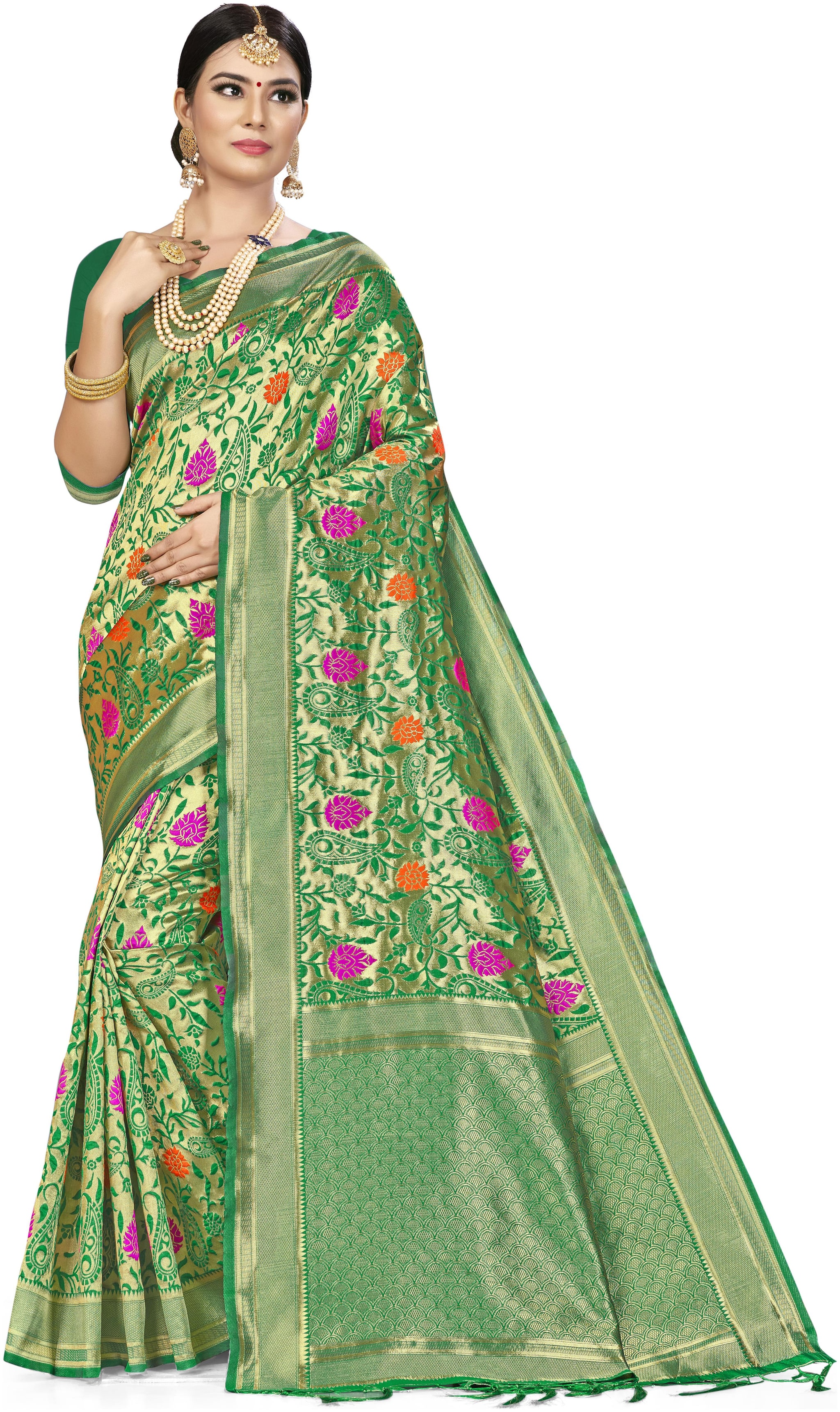 

SAINOOR Women Artificial Silk saree Woven Green