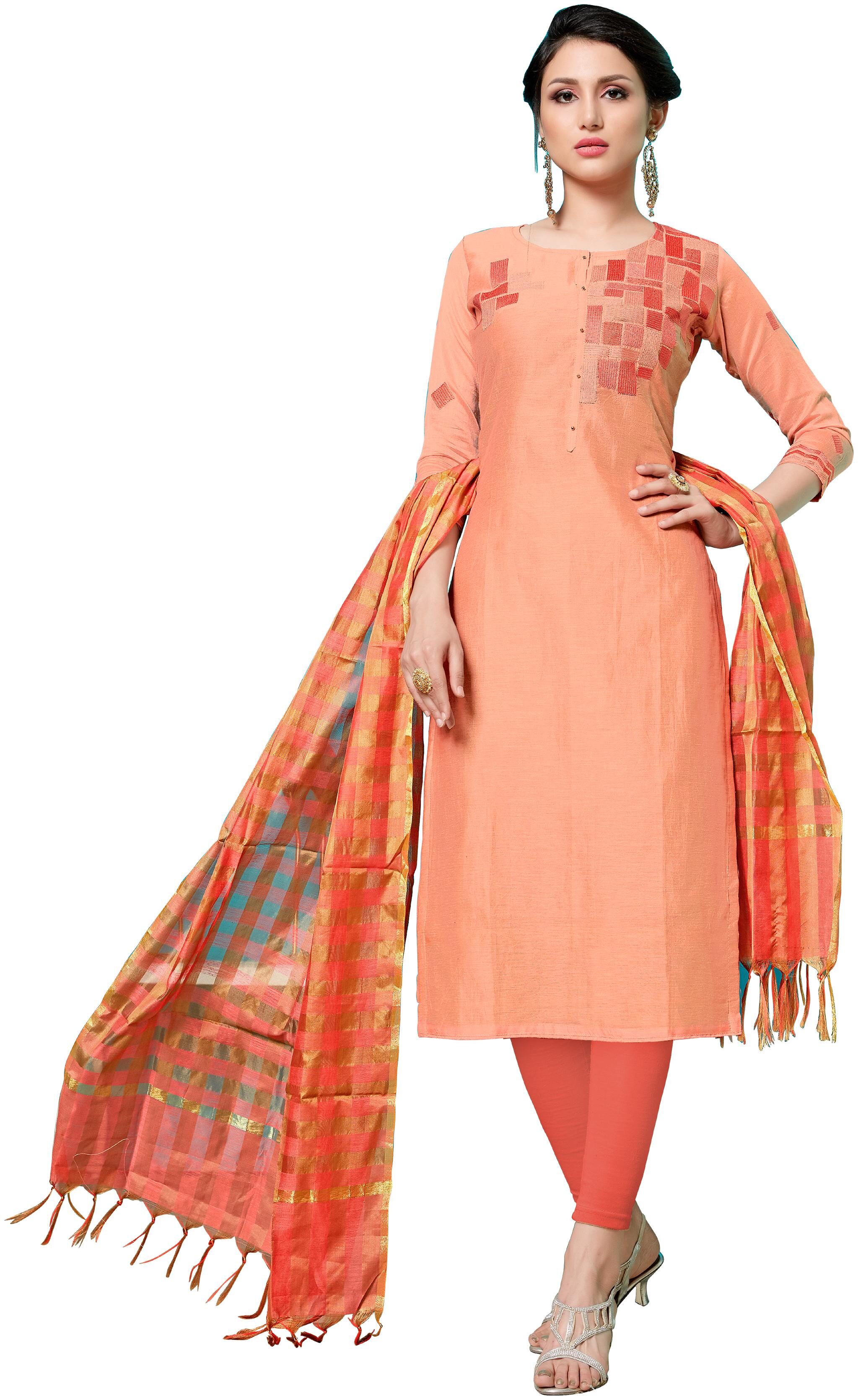

SAINOOR Women Cotton Kalamkari Dress Material Peach color