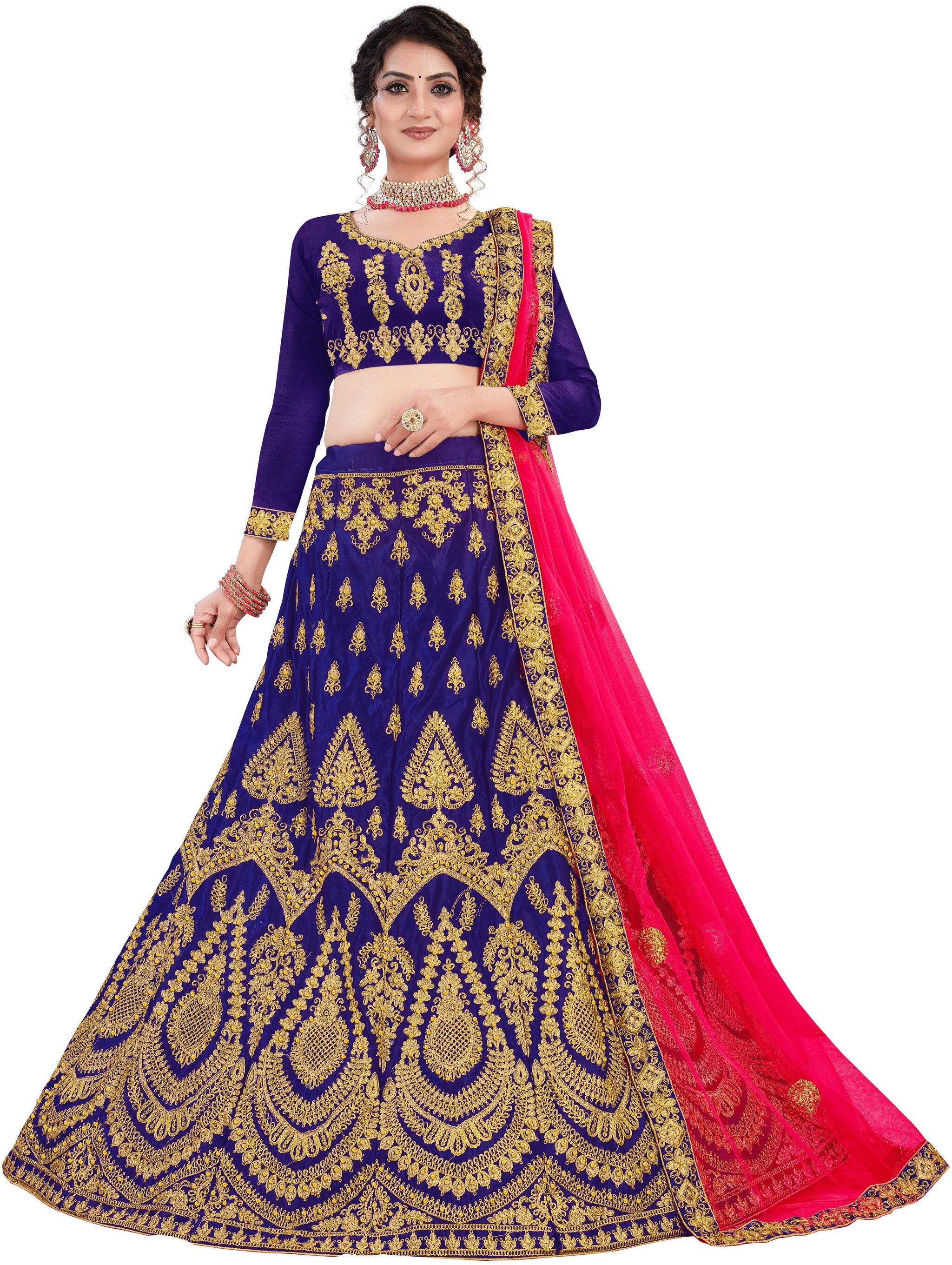 

SAINOOR Women Satin Embroidered Blue Lehenga Choli