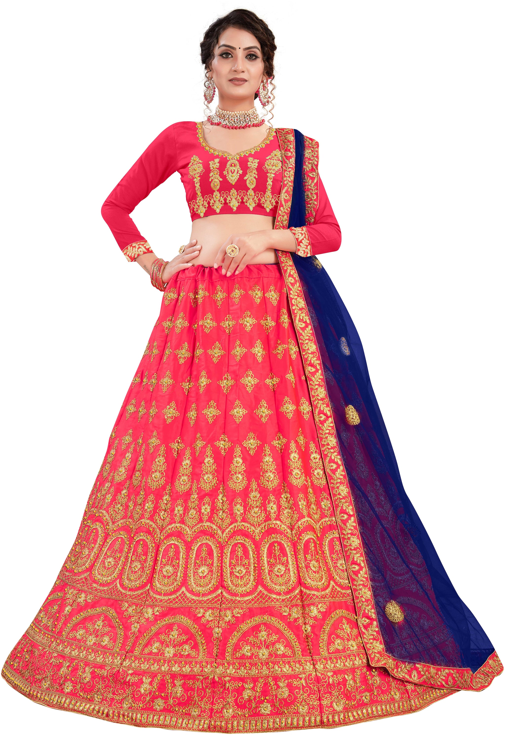 

SAINOOR Women Satin Embroidered Pink Lehenga Choli