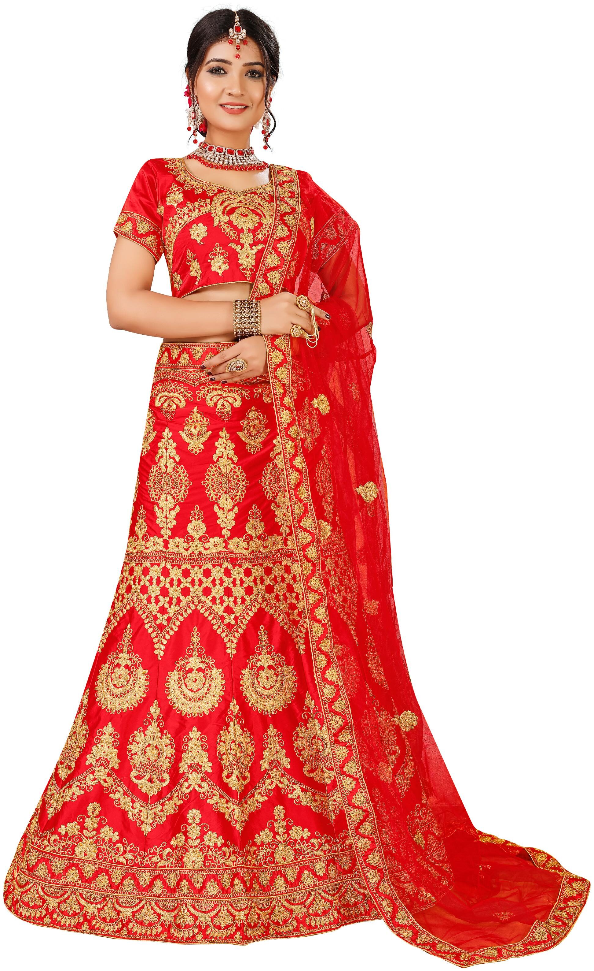 

Sainoor WomenS Red Colour Heavy Zari Embrodiery Lehenga