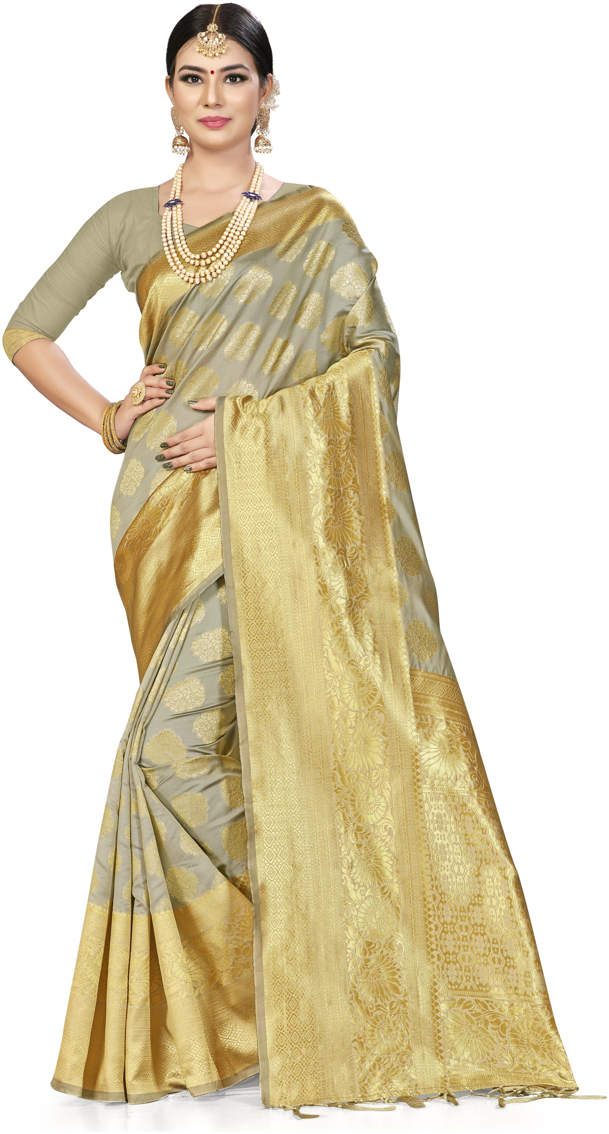 

SAINOOR Women Artificial Silk Saree Beige
