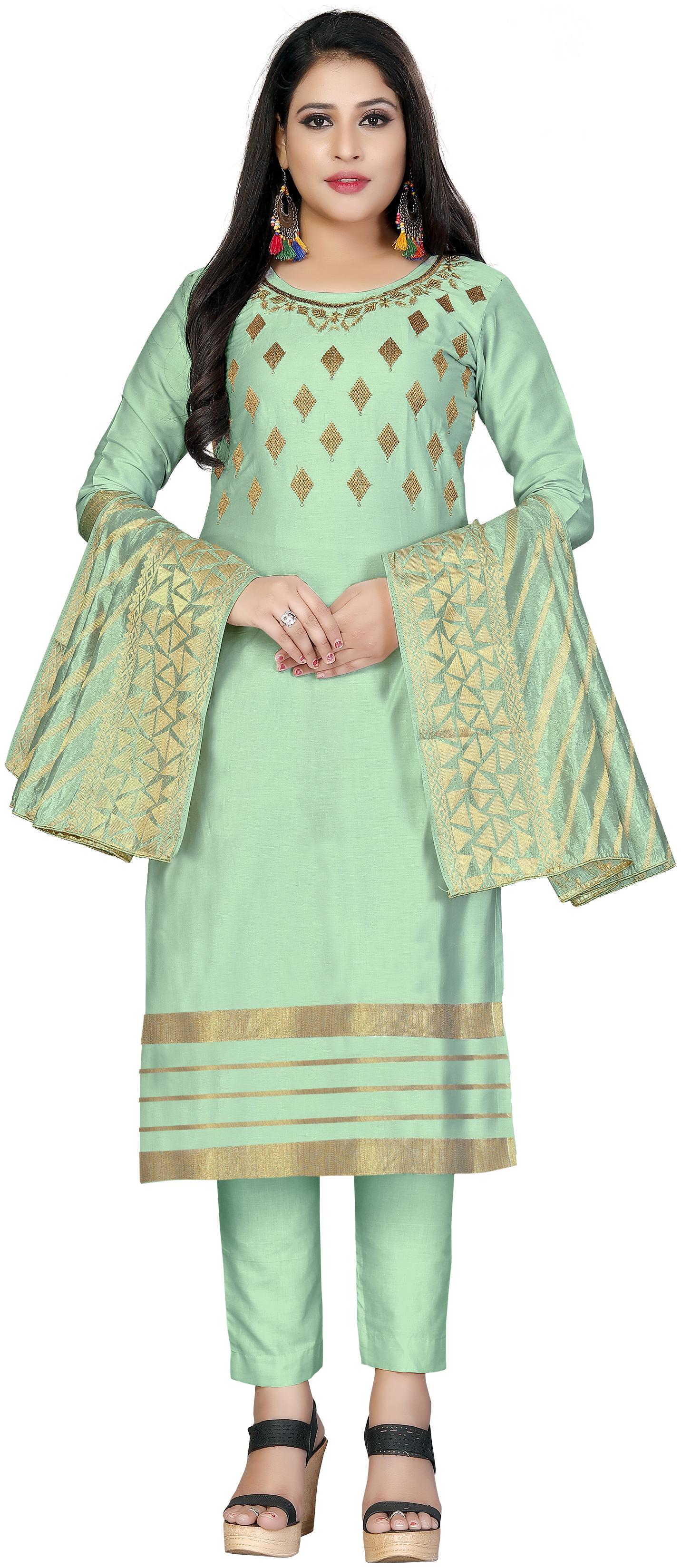 

SAINOOR Women Cotton Kalamkari Dress Material Green color
