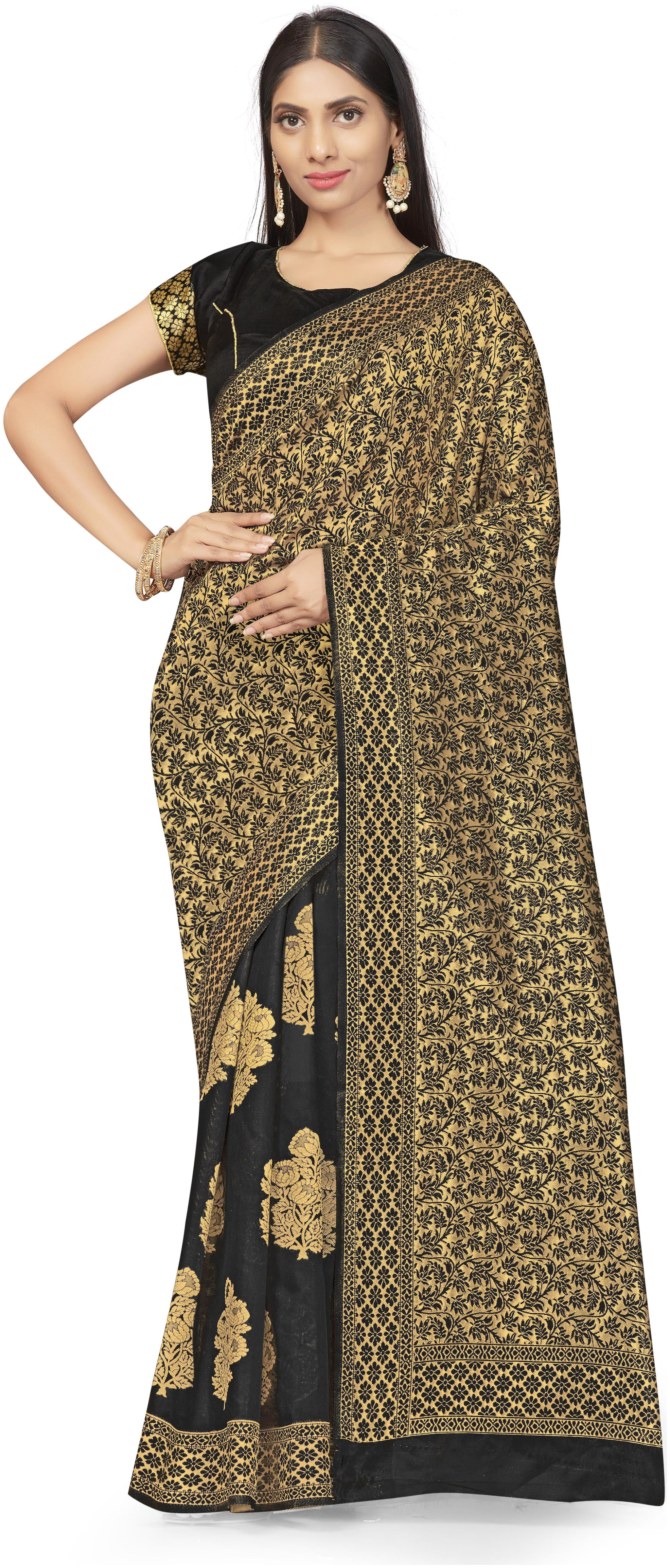 

Sainoor Women Artificial Silk Woven Saree With Blouse Piece (Black)