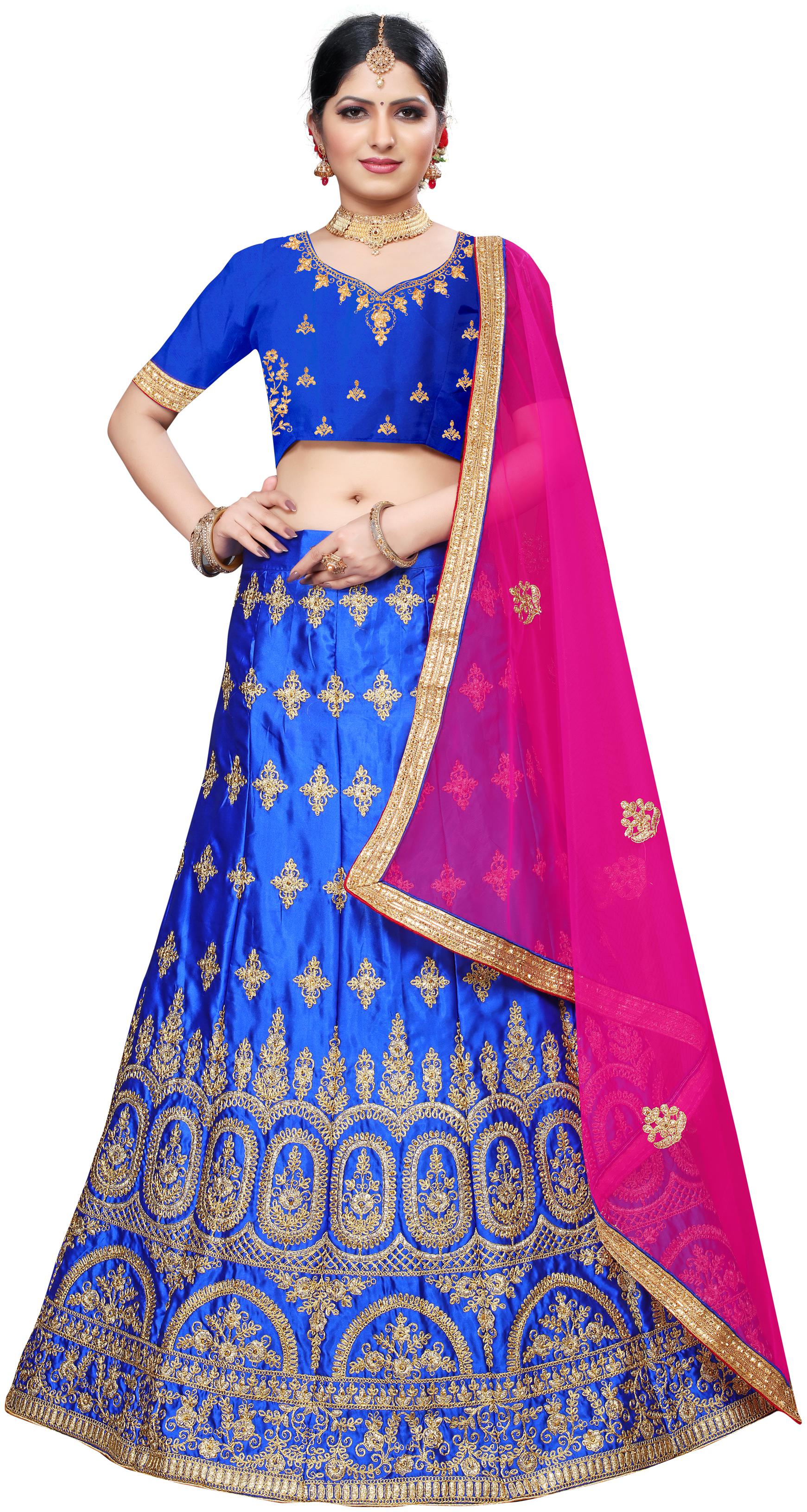 

SAINOOR Women Silk Embroidered Blue Lehenga Choli