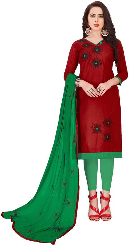 Sainoor Women Maroon Colour Straight Style Dress Material (1.85 M)