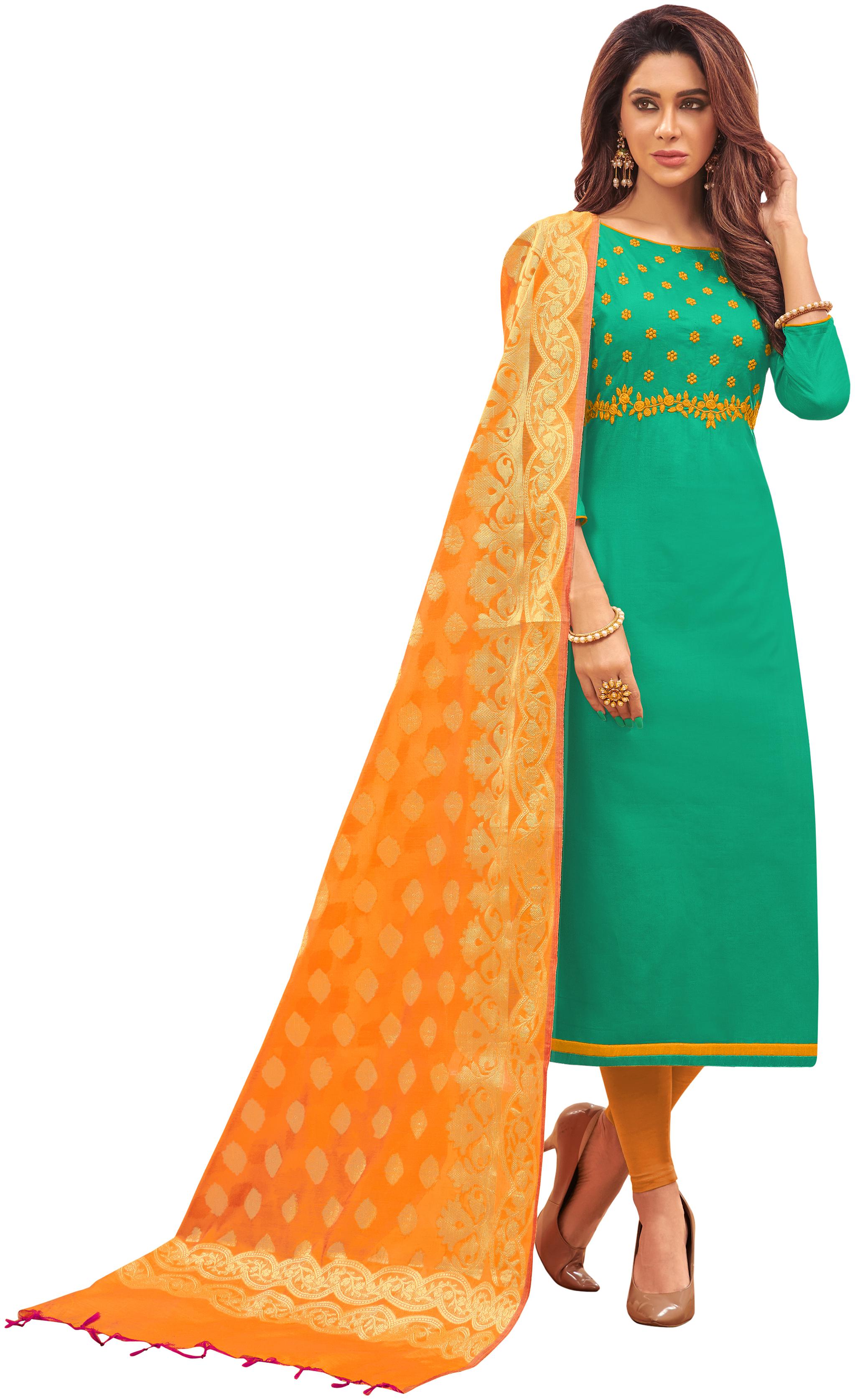 

SAINOOR Green Unstitched Kurta with bottom dupatta With dupatta Dress Material
