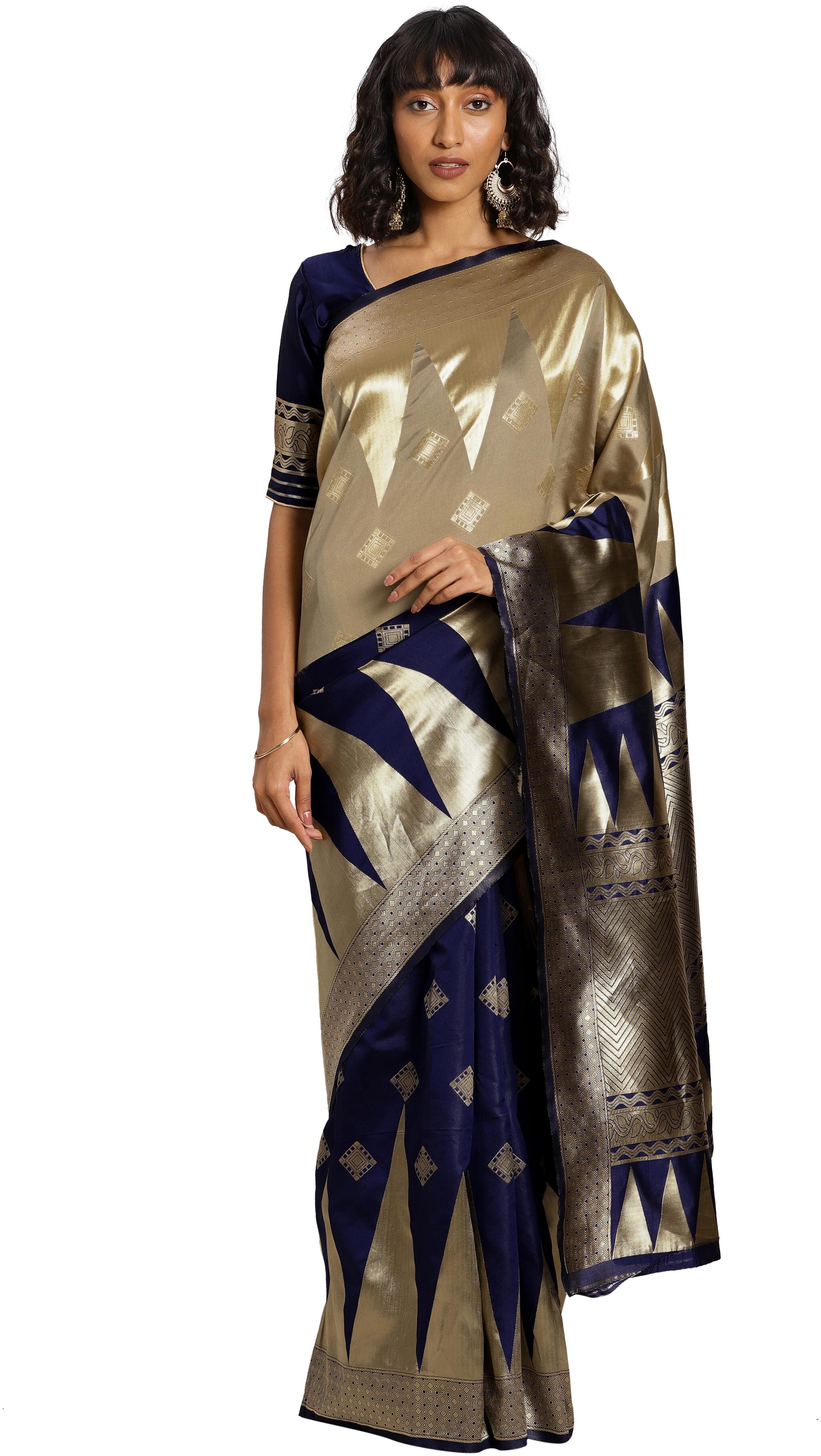 

SAINOOR Women Artificial Silk Saree Beige Blue