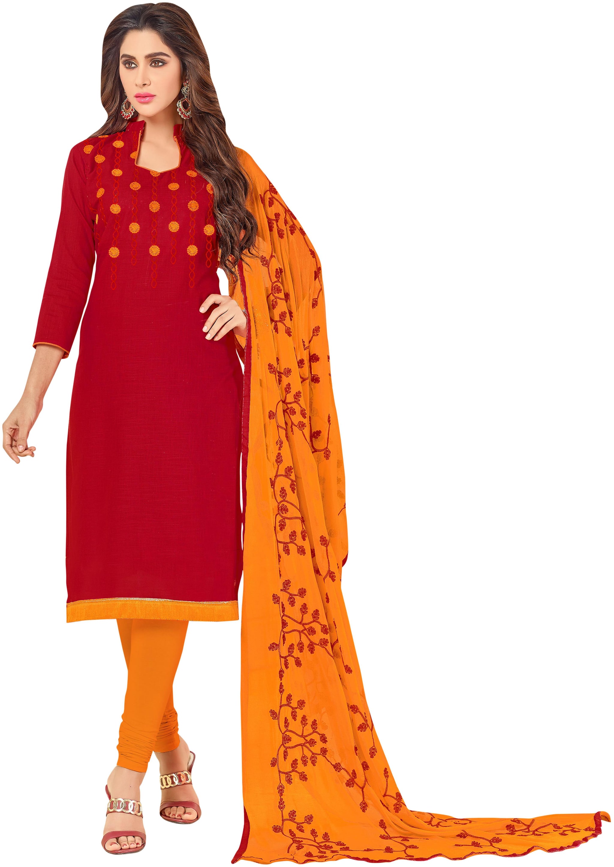 

SAINOOR Women Cotton Kalamkari Dress Material Red color