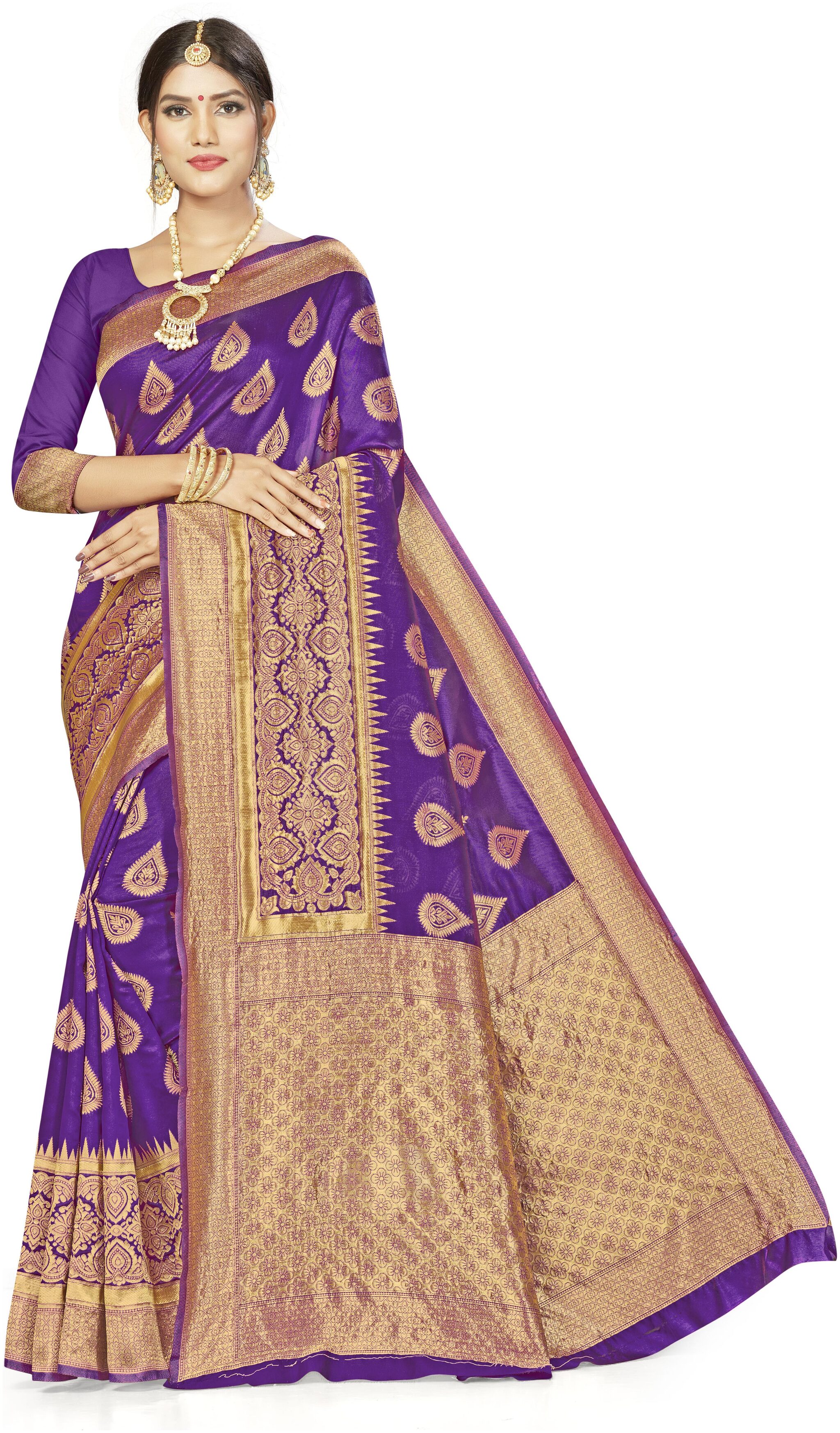 

Sainoor Women Artificial Silk Woven Saree With Blouse Piece (Purple)