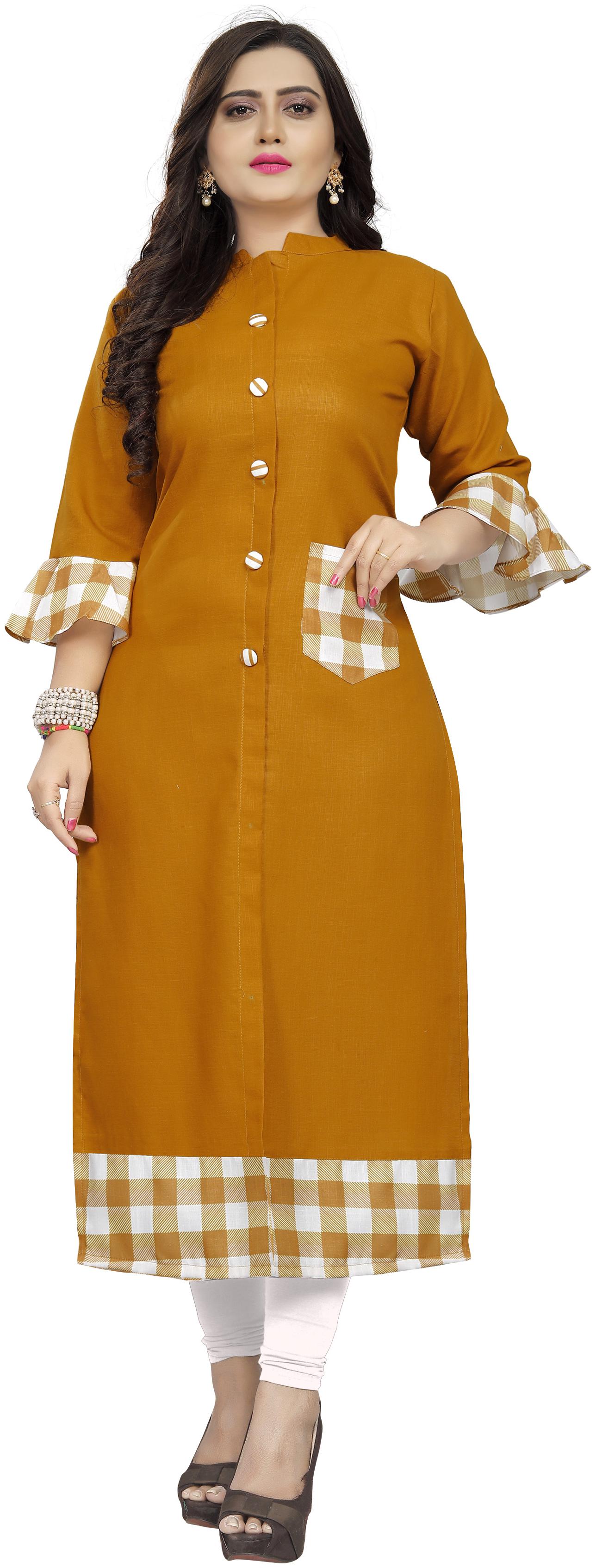 

Saiveera Fashion Women Mustard Checkered Regular Kurta