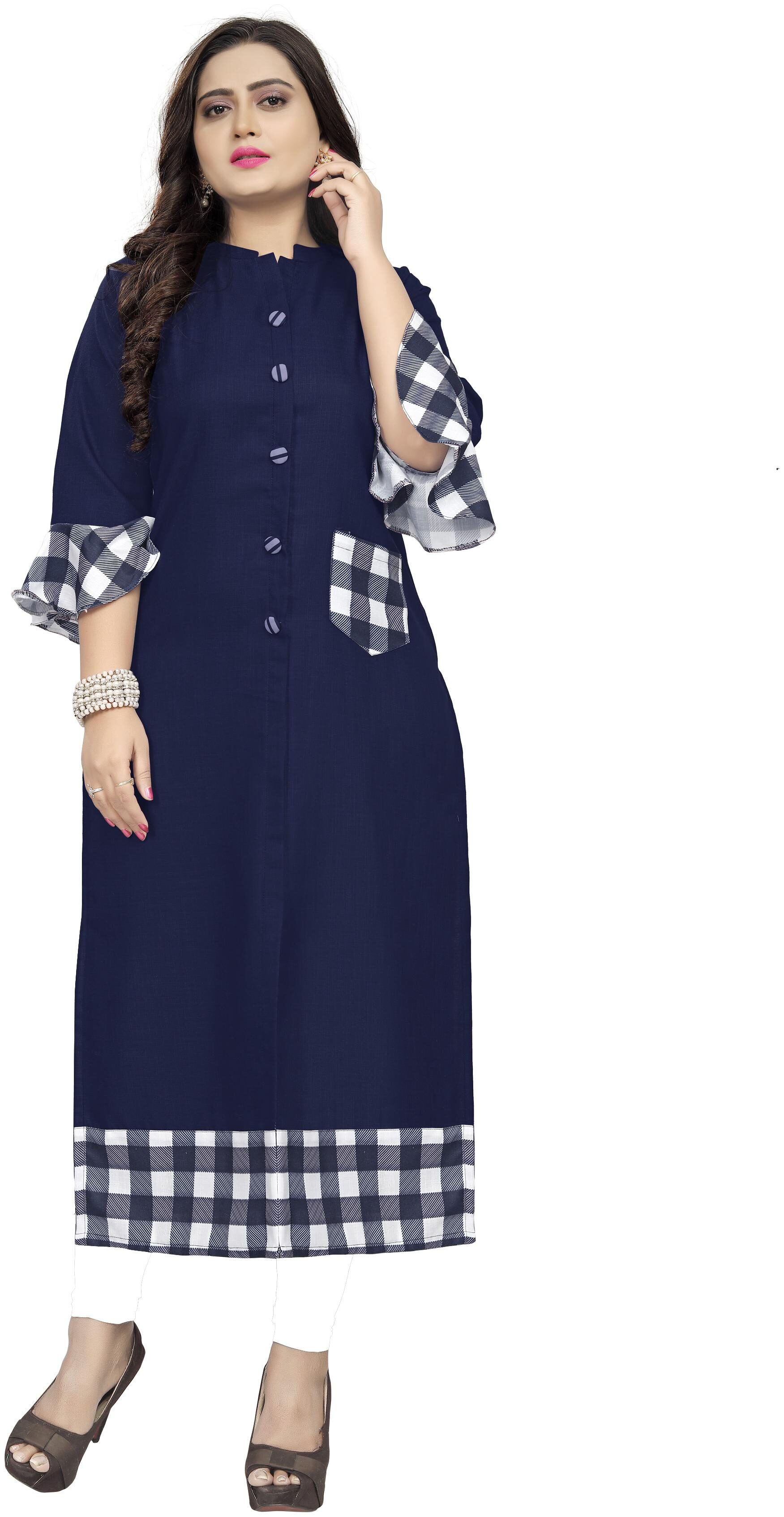 

Saiveera Fashion Women Navy Blue Checkered Regular Kurta