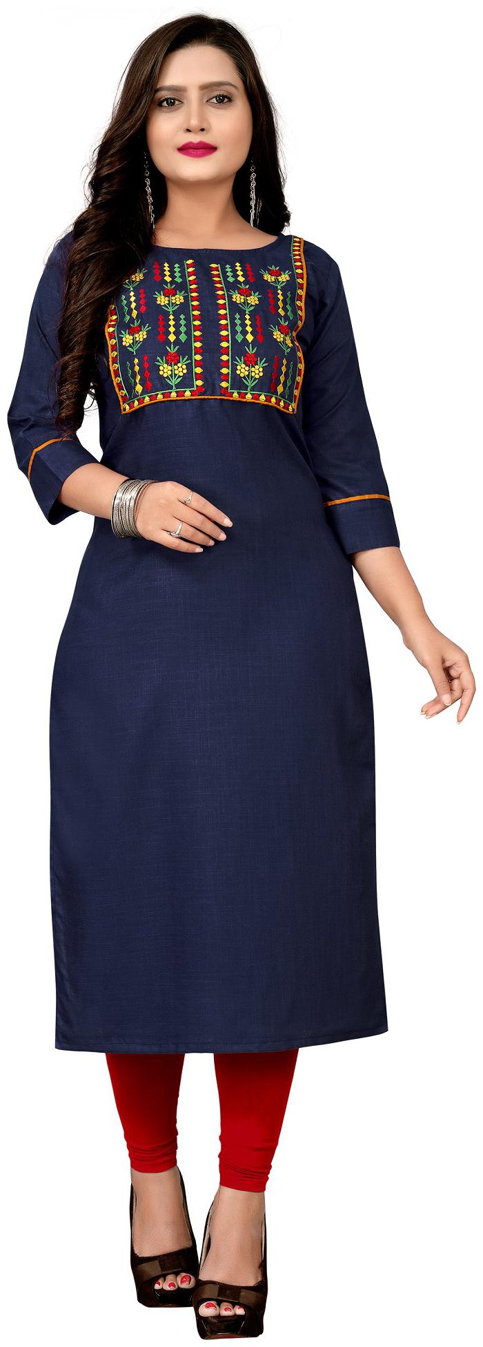 

Saiveera Fashion Women Blue Embroidered Straight Kurti