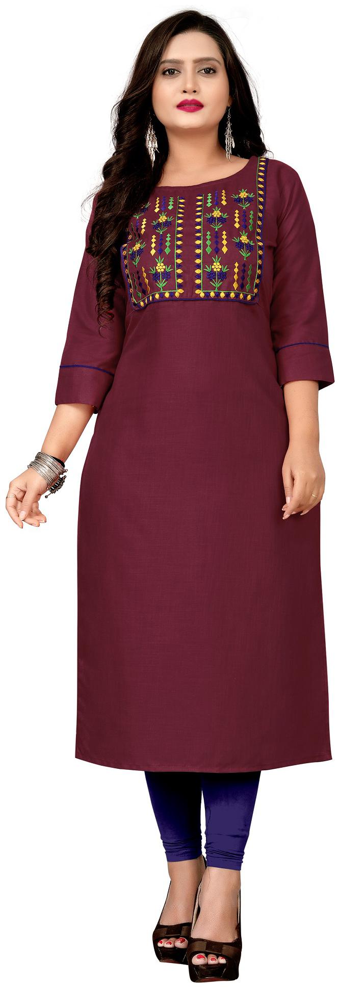 

Saiveera Fashion Women Maroon Embroidered Straight Kurti
