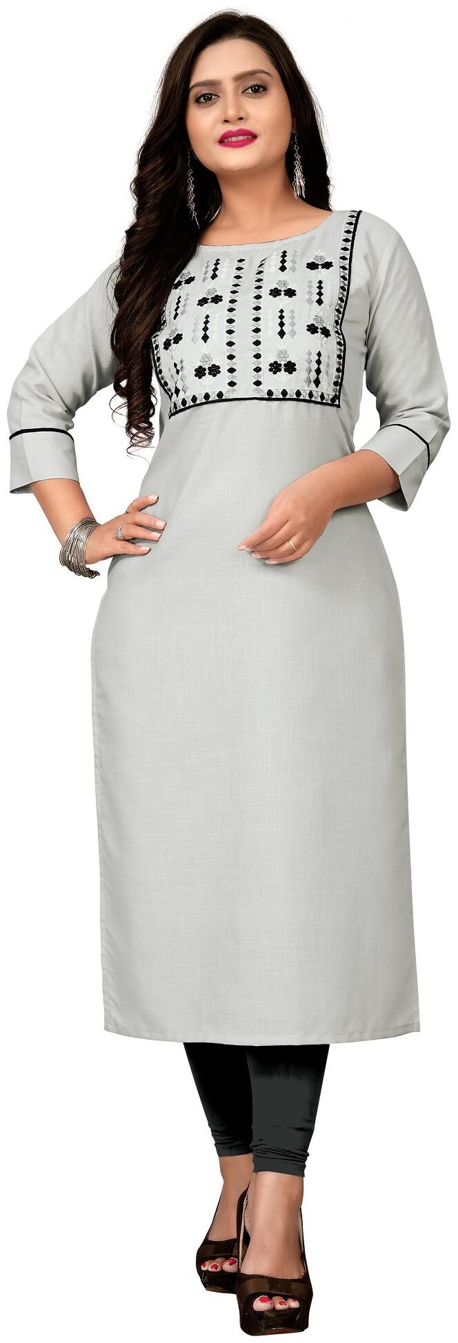 

Saiveera Fashion Women Grey Embroidered Straight Kurti
