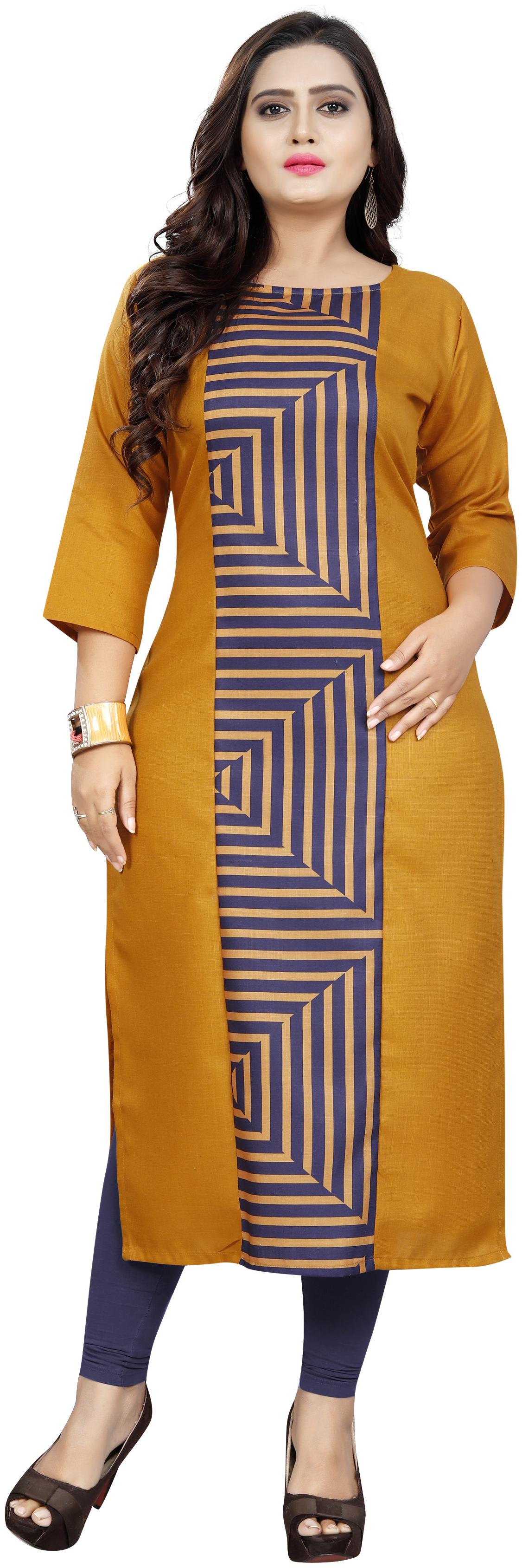

Saiveera Fashion Women Mustard Geometric Regular Kurta