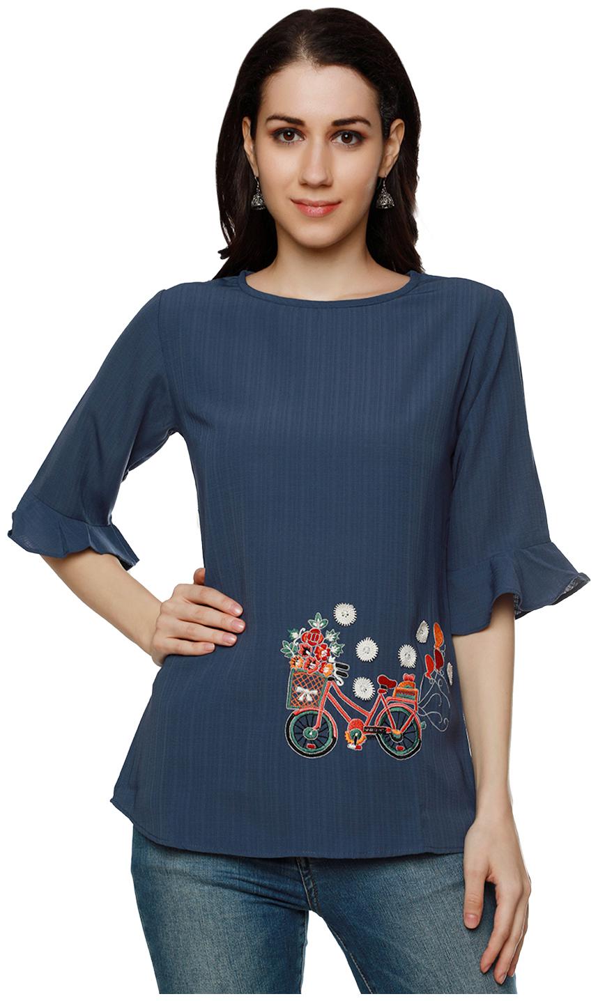 

SAJJU Women Embroidered Regular top - Blue