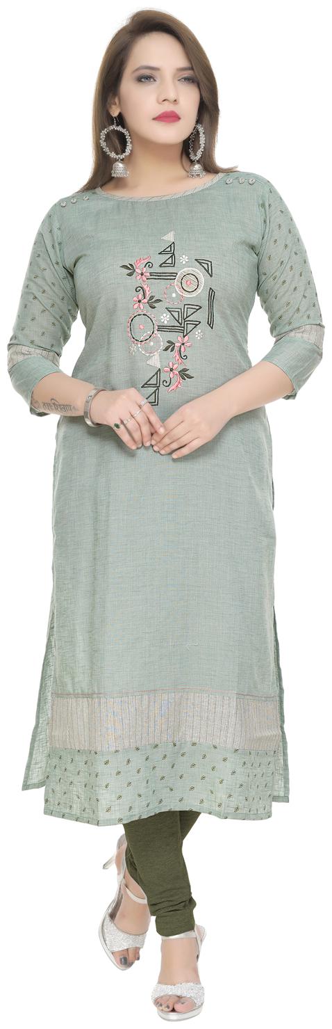 

SAJJU Women Green Embroidered Straight Kurta