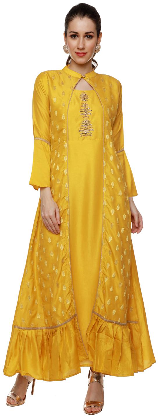 

SAJJU Women Yellow Embroidered Anarkali Kurti