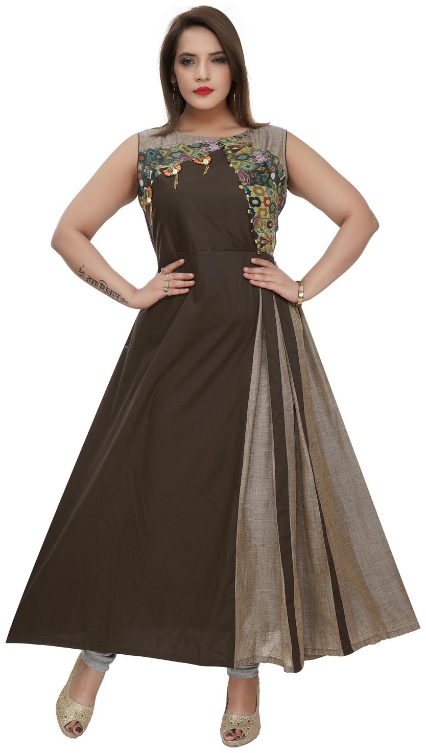 

SAJJU Women Brown Printed Anarkali Kurta