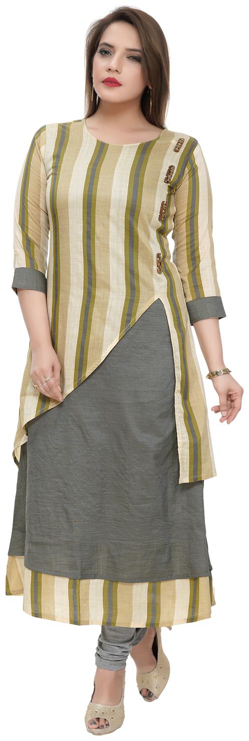 

SAJJU Women Green Striped Anarkali Kurta
