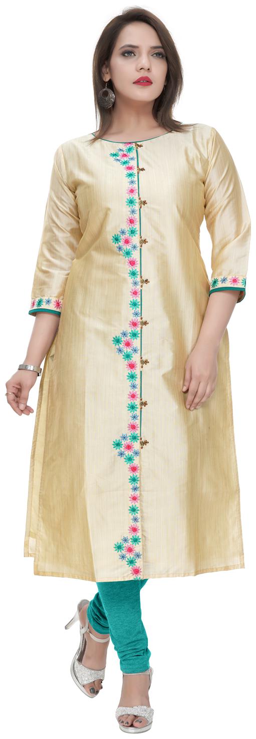 

SAJJU Women Beige Embroidered Straight Kurta
