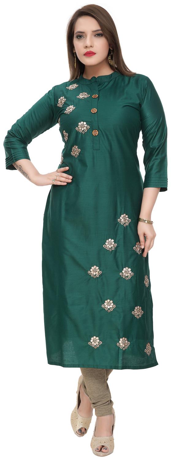

SAJJU Women Green Floral Straight Kurta