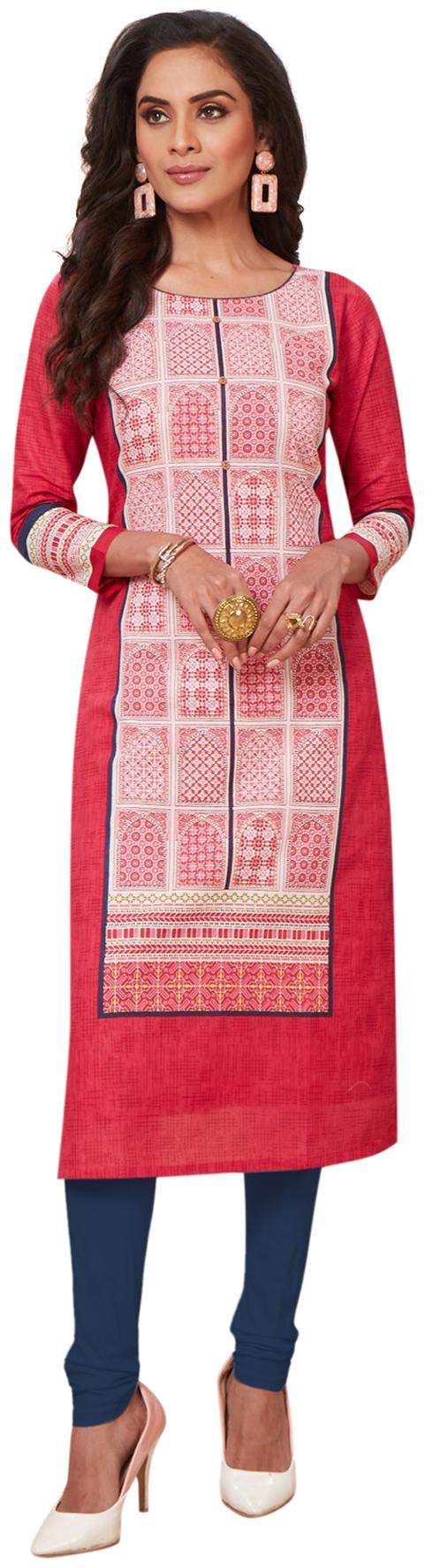 

Salwar Studio Women Pink Printed Straight Kurta