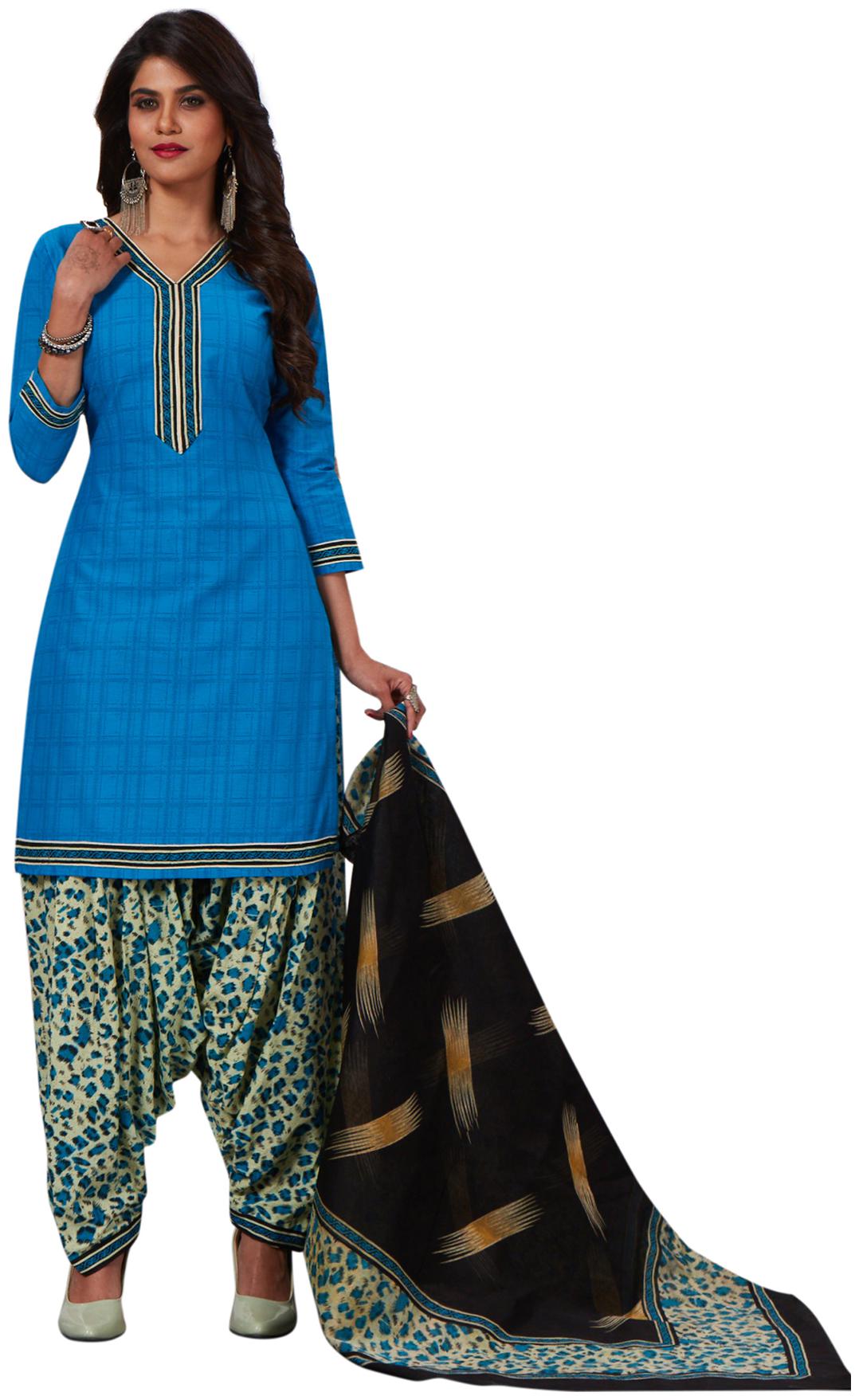 

Salwar Studio Women Blue Cotton Printed Readymade Patiyala Suit Set