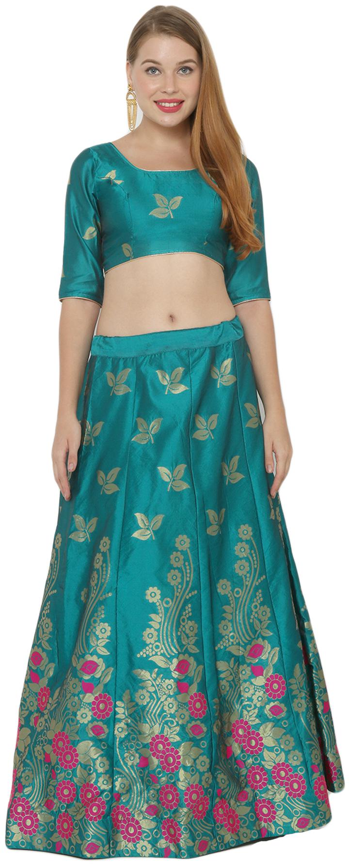 

Salwar Studio Silk Blue Embellished Lehenga Choli For Women