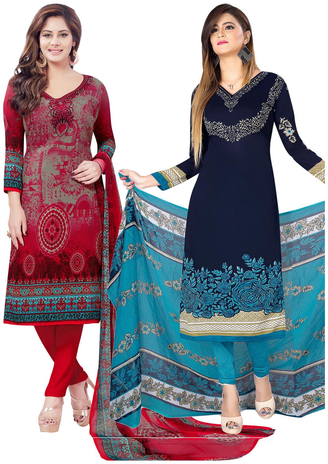 

Salwar Studio Women s Pack of 2 Synthetic Unstitched Dress Material Combo-MONSOON-2160-2162