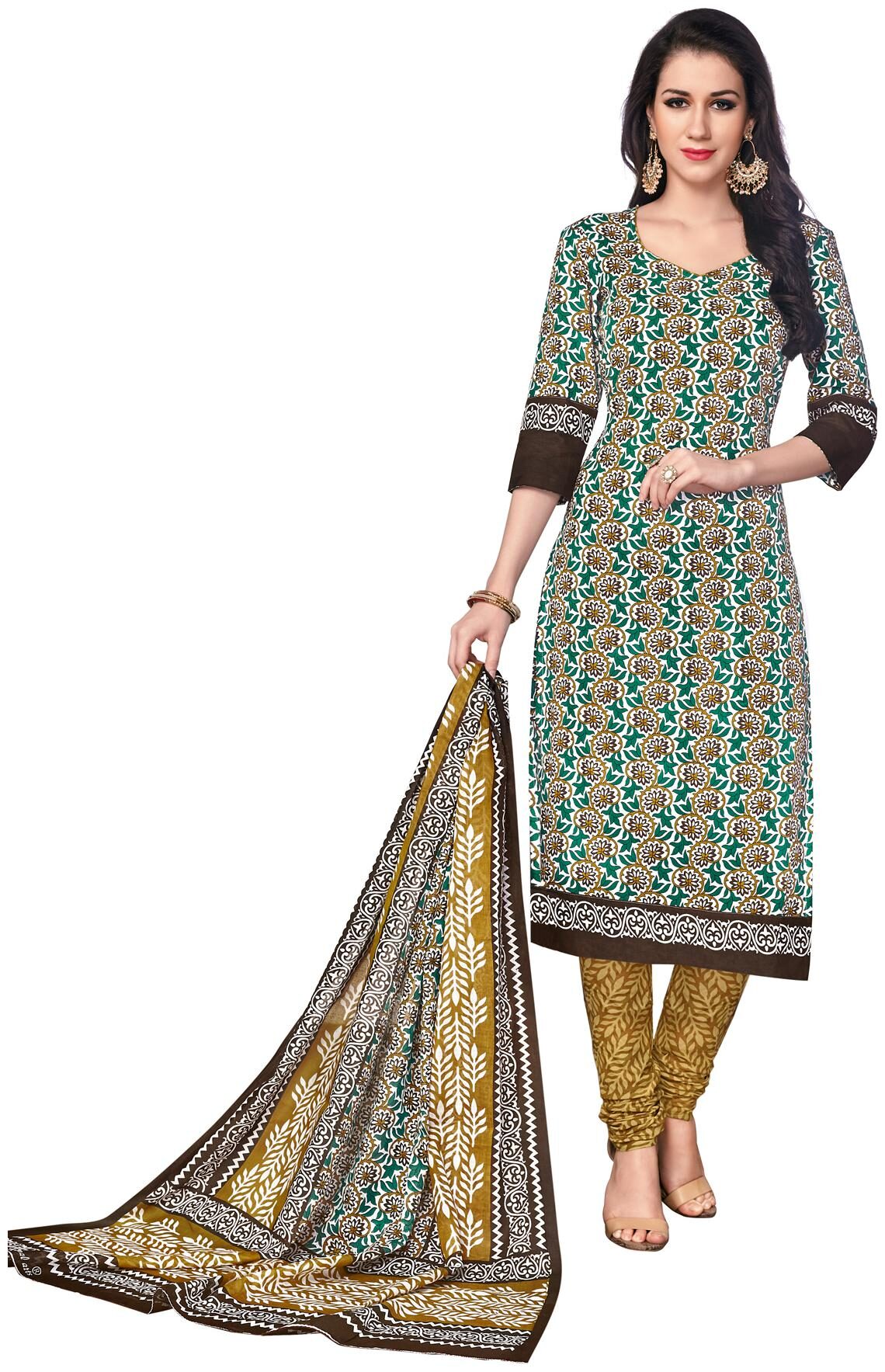 

Salwar Studio Cotton Regular Fit Casual Suit Set -Green