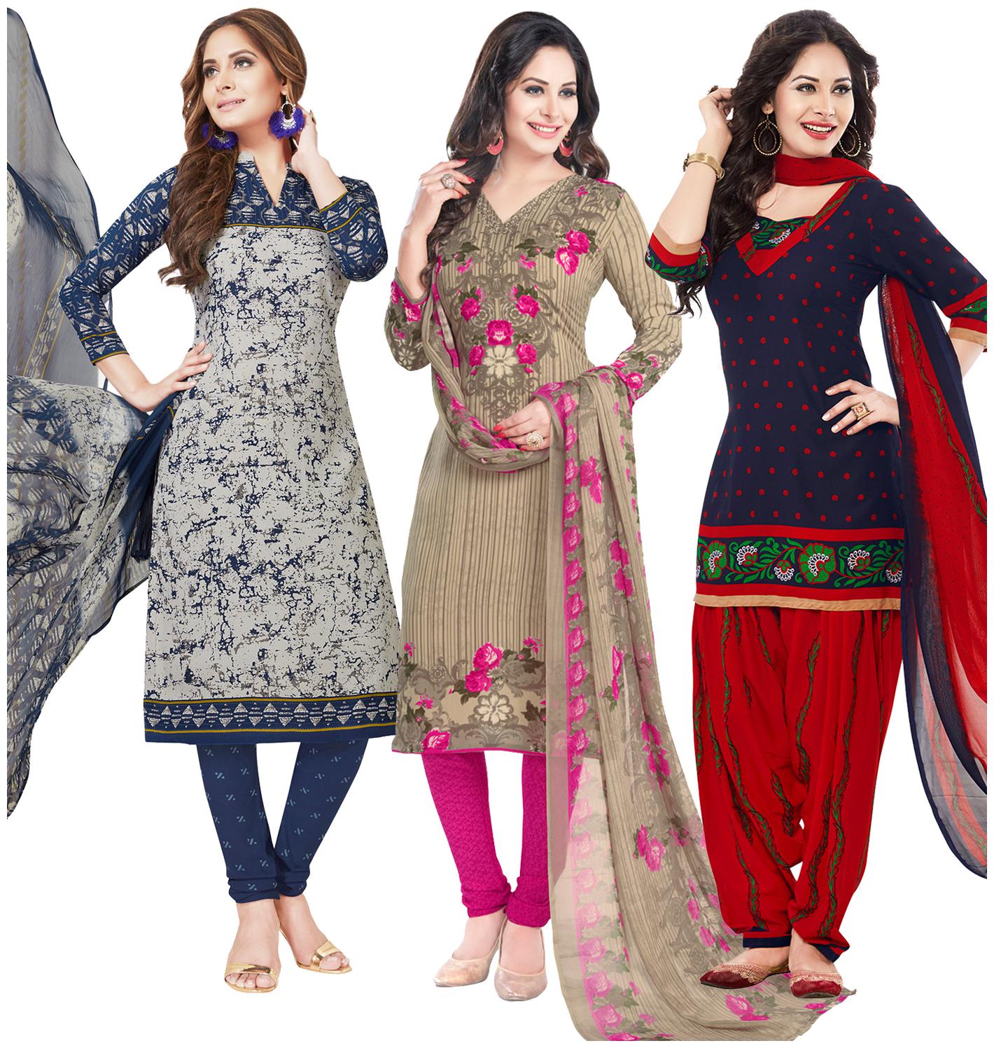 

Salwar Studio Women Pack of 3 Synthetic Printed Unstitched Dress Material Combo-M-2376-M-1773-M-1670