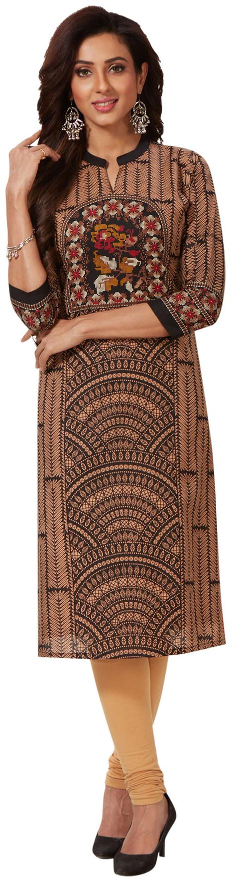 

Salwar Studio Women Beige Printed Straight Kurta