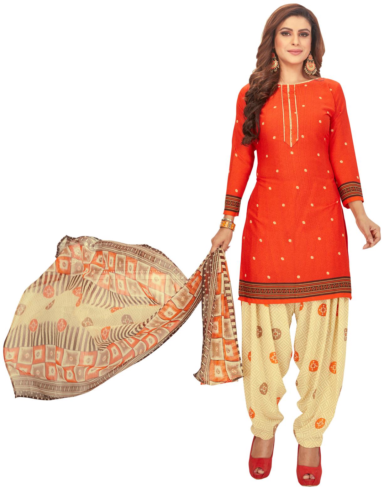 

Salwar Studio Orange Beige Unstitched Kurta with bottom dupatta With dupatta Dress Material
