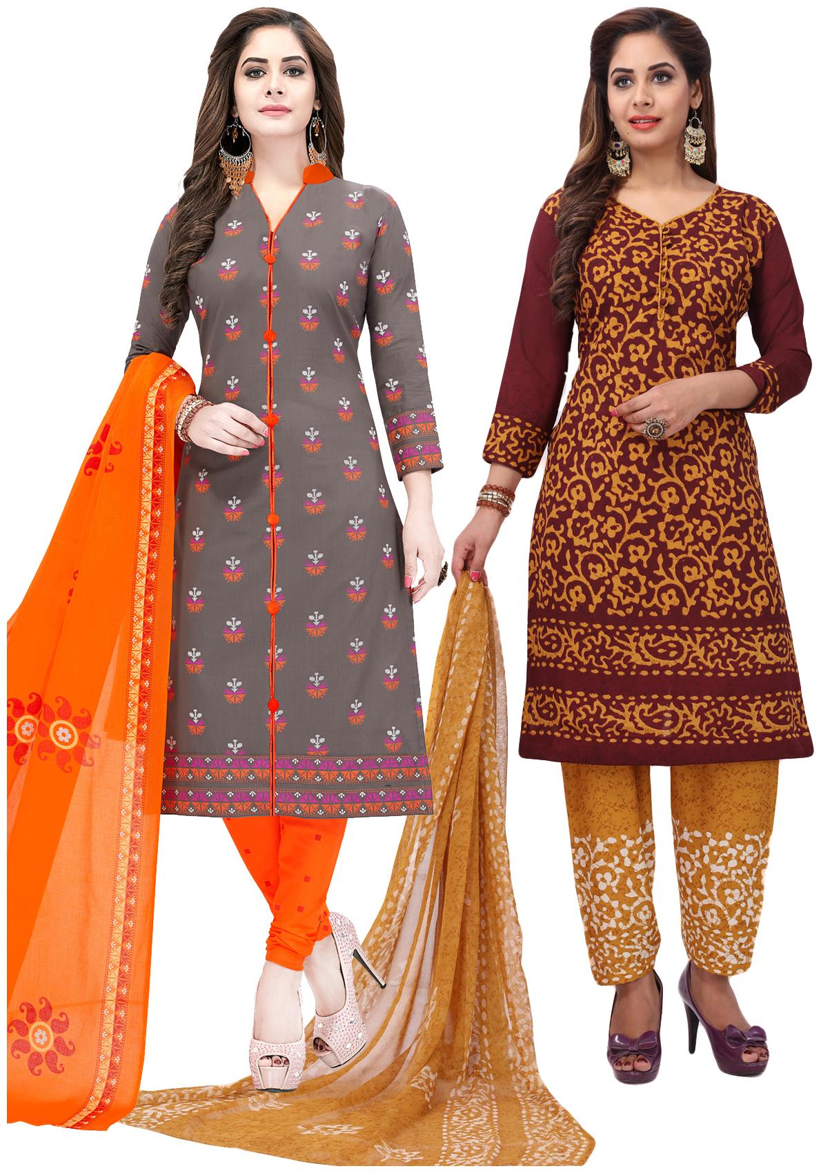 

Salwar Studio Women Pack of 2 Synthetic Printed Unstitched Dress Material Combo-MONSOON-2557-2582