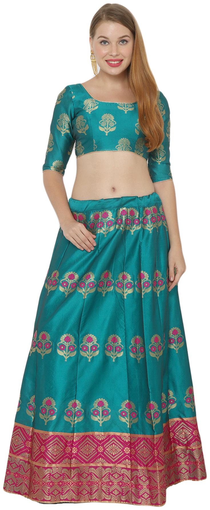 

Salwar Studio Silk Blue Embellished Lehenga Choli For Women
