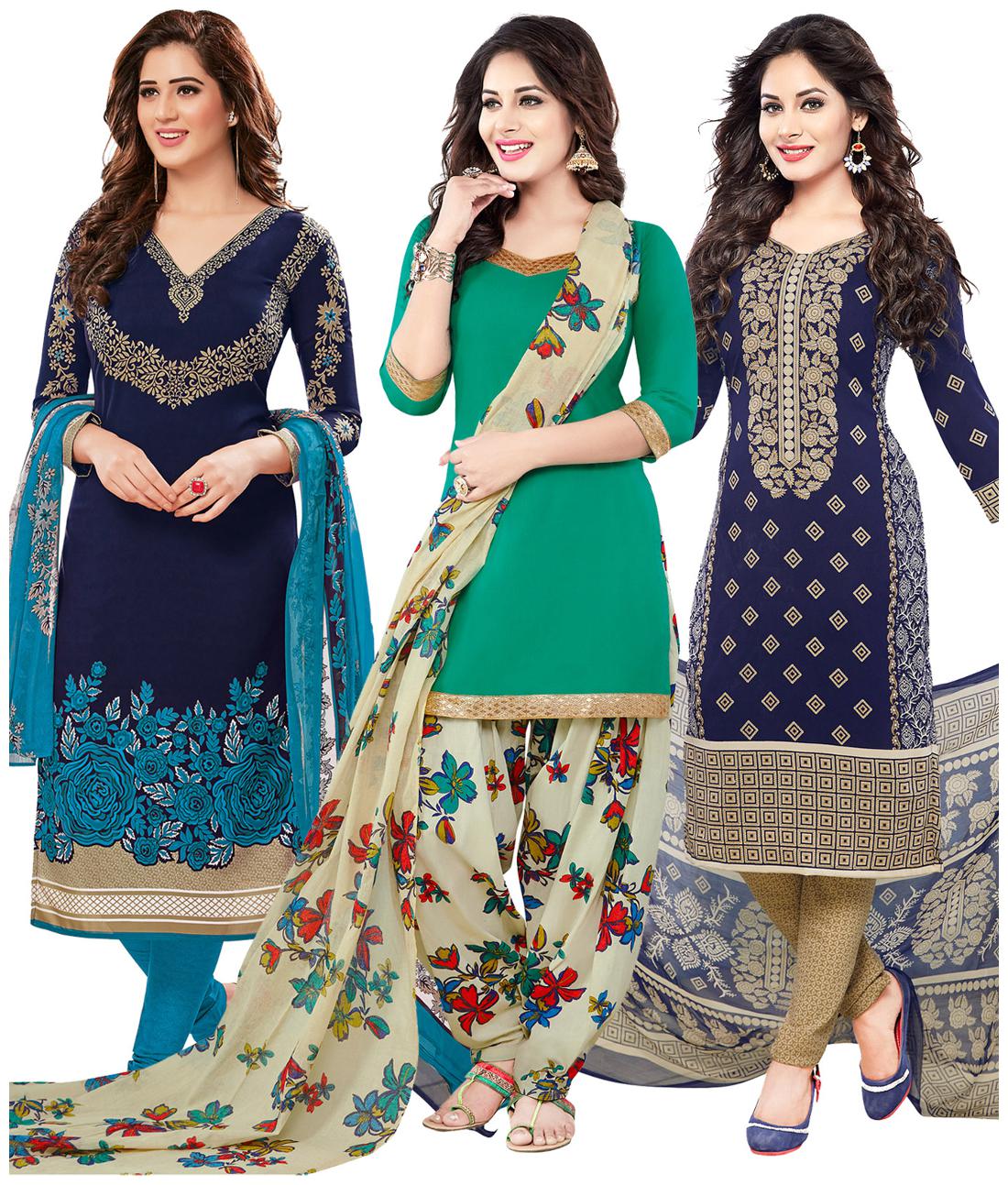 

Salwar Studio Women s Pack of 3 Synthetic Unstitched Dress Material Combo-RI-9088-MO-1665-MO-1654
