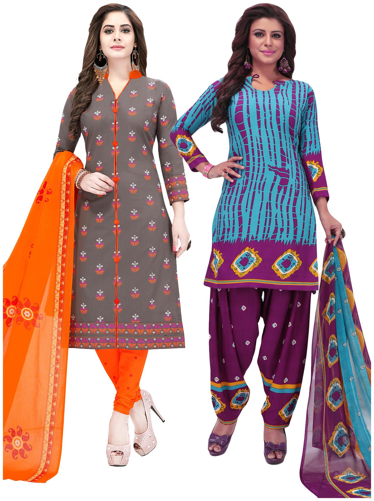 

Salwar Studio Women Pack of 2 Synthetic Printed Unstitched Dress Material Combo-MONSOON-2557-2584