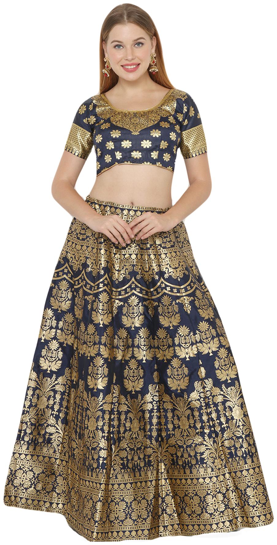 

Salwar Studio Silk Blue Embellished Lehenga Choli For Women
