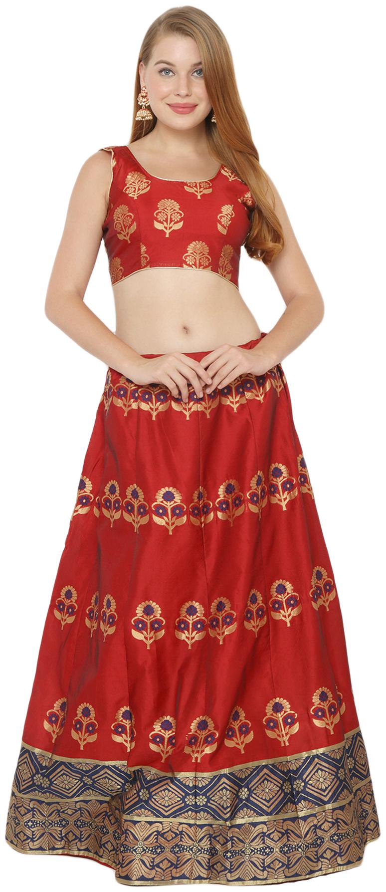 

Salwar Studio Silk Red Embellished Lehenga Choli For Women