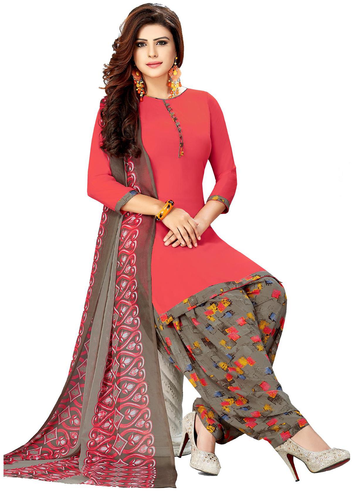 

Salwar Studio Pink Unstitched Kurta with bottom dupatta With dupatta Dress Material