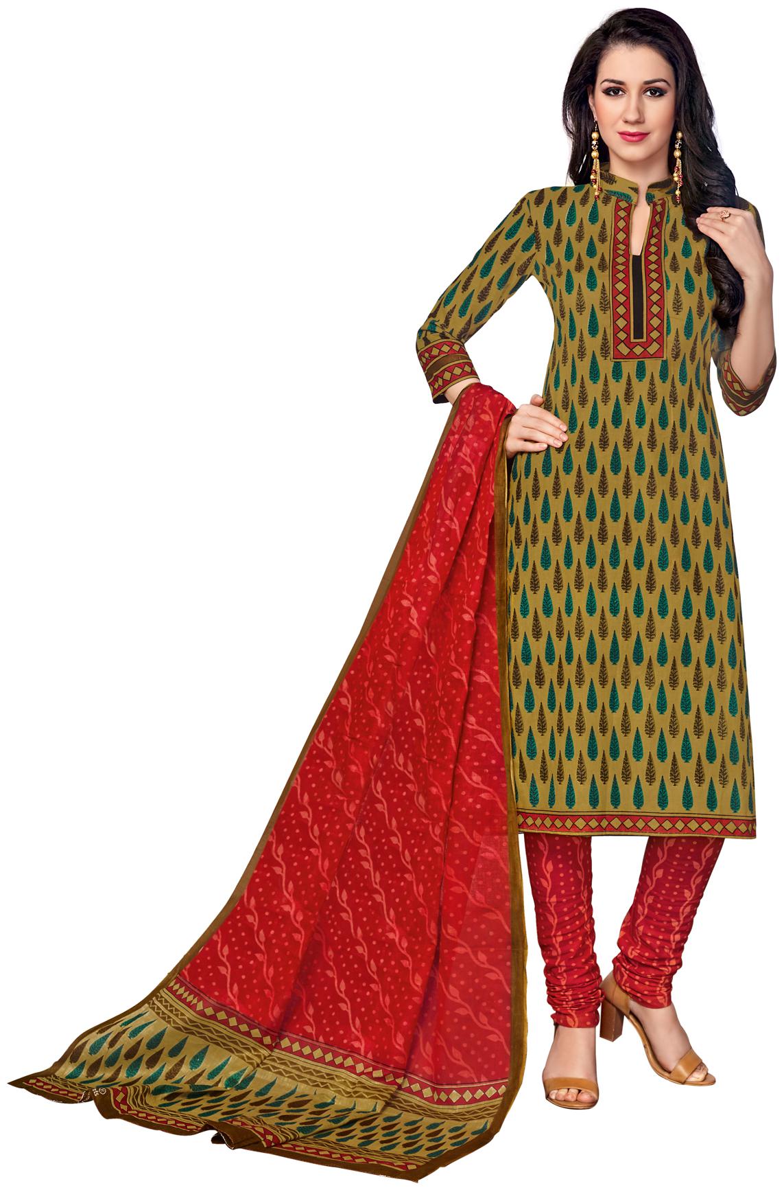 

Salwar Studio Cotton Regular Fit Casual Suit Set -Green