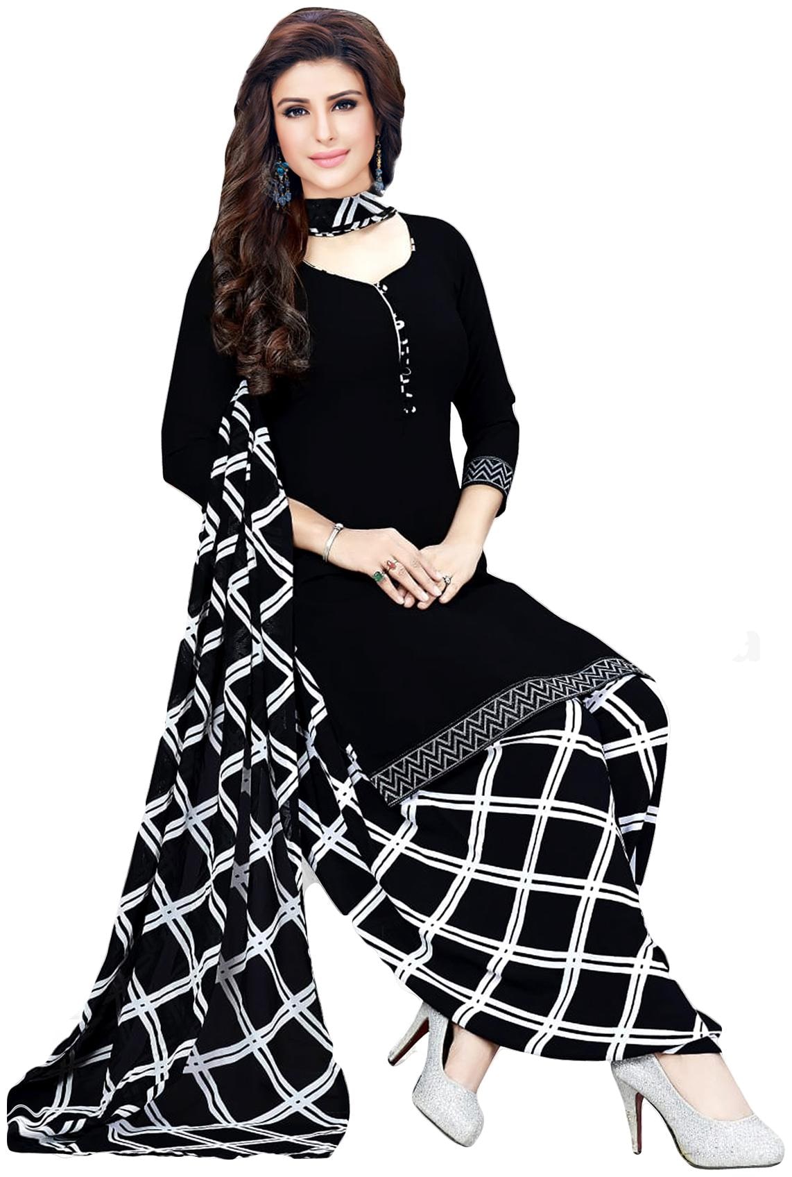 

Salwar Studio Black Unstitched Kurta with bottom dupatta With dupatta Dress Material