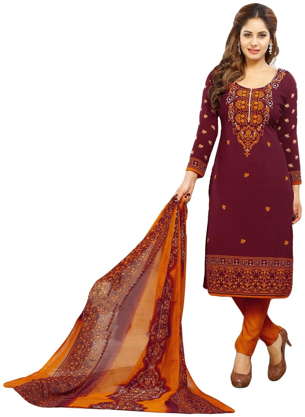 

Salwar Studio Maroon Unstitched Kurta fabric With dupatta Dress Material