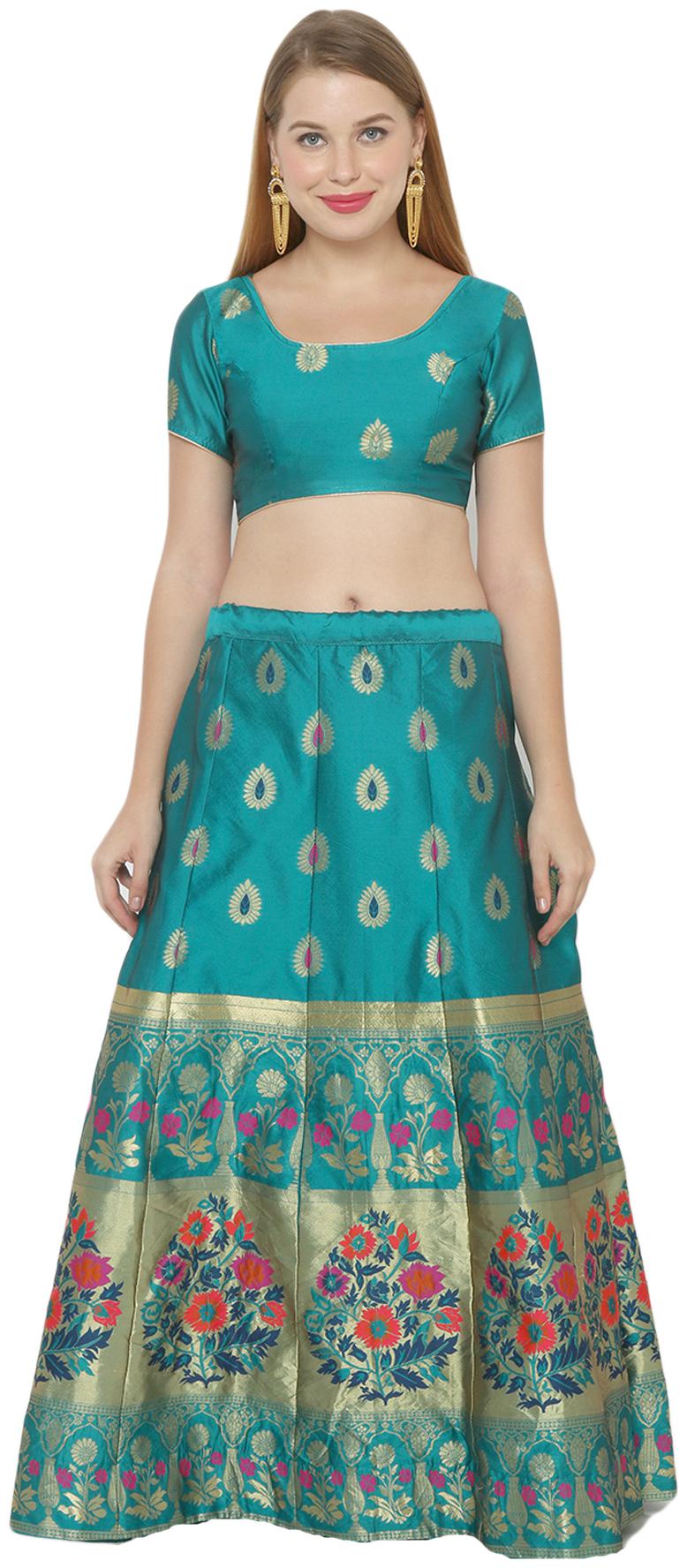 

Salwar Studio Silk Blue Embellished Lehenga Choli For Women
