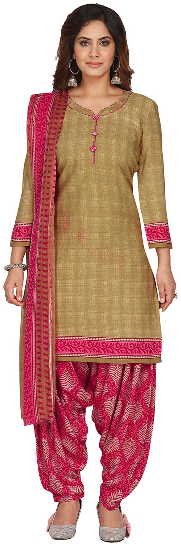 

Salwar Studio Beige Unstitched Kurta with bottom dupatta With dupatta Dress Material