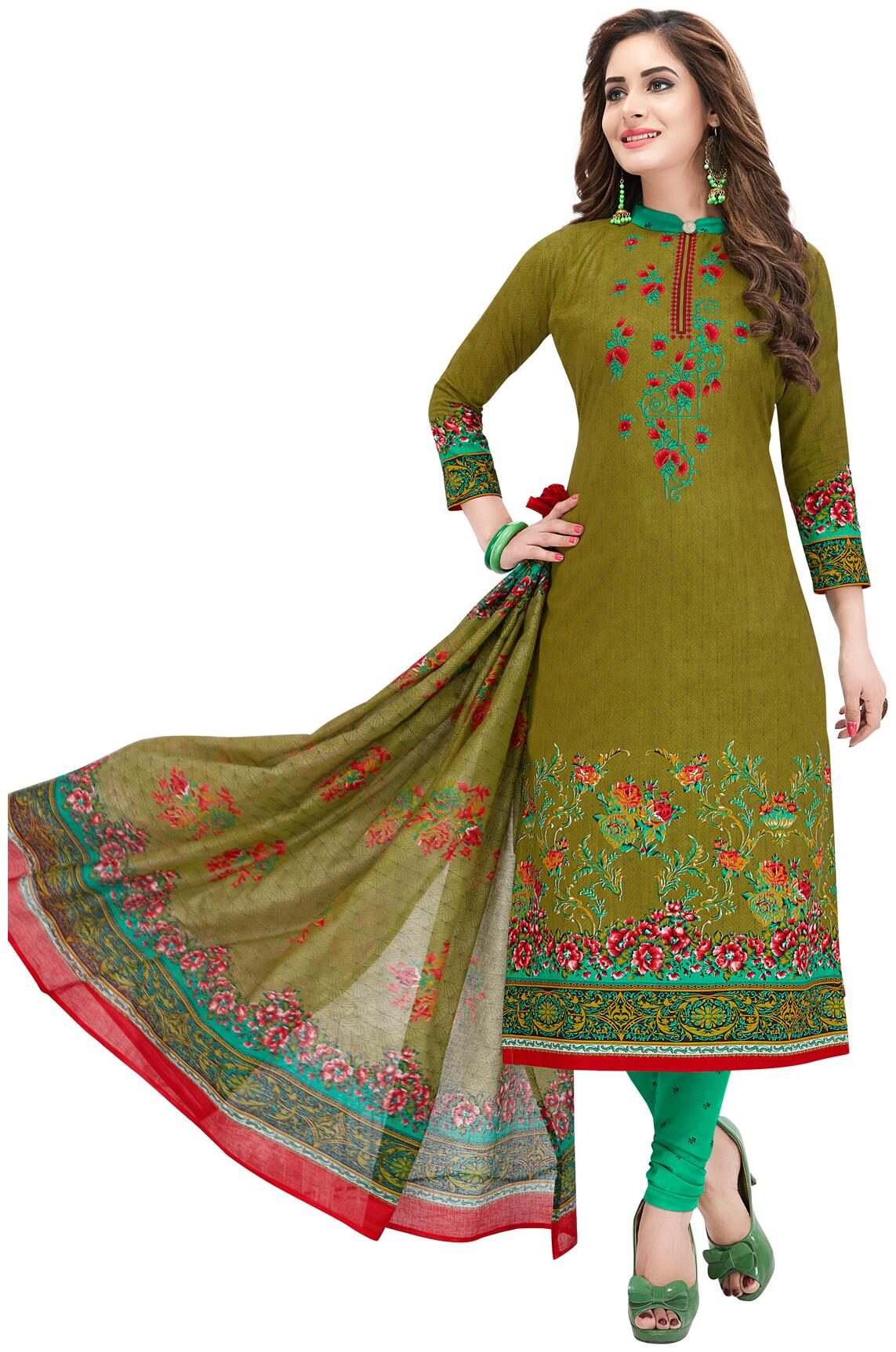 

Salwar Studio Women Multi Cotton Printed Unstitch Dress Material with Dupatta