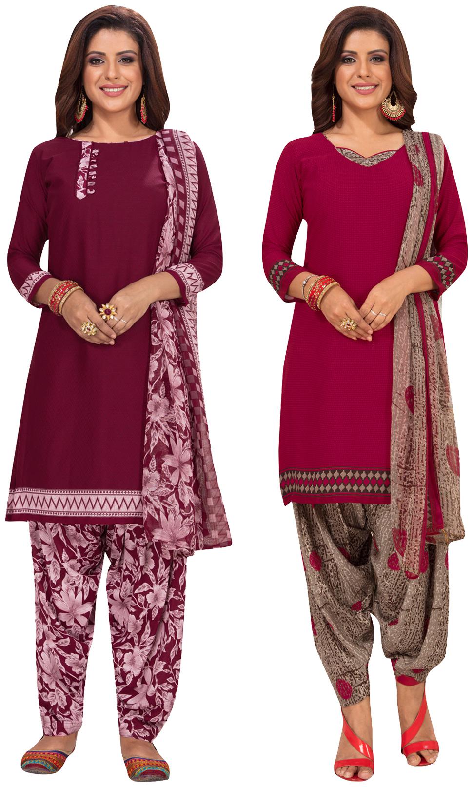 

Salwar Studio Maroon Unstitched Kurta with bottom dupatta With dupatta Dress Material