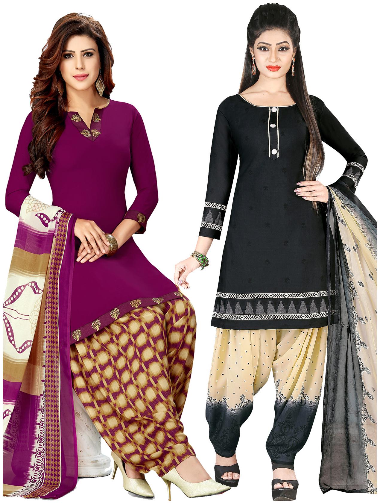 

Salwar Studio Women s Pack of 2 Synthetic Printed Unstitched Dress Material Combo-MONSOON-2460-2464
